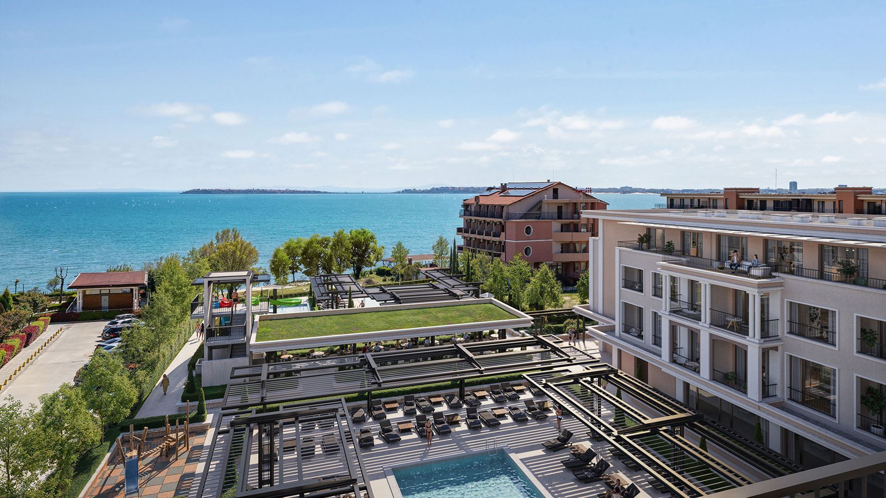 2-Zimmer-Wohnung mit Panoramameerblick in einer neuen Premiumanlage in erster Meereslinie in Sveti Vlas