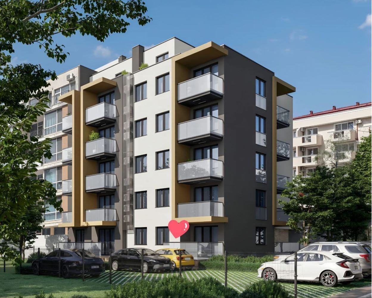 Moderne Drei-Zimmer-Wohnung (Wohnung mit zwei Schlafzimmern) mit Parkplatz in einer neuen Anlage in Sonnenstrand