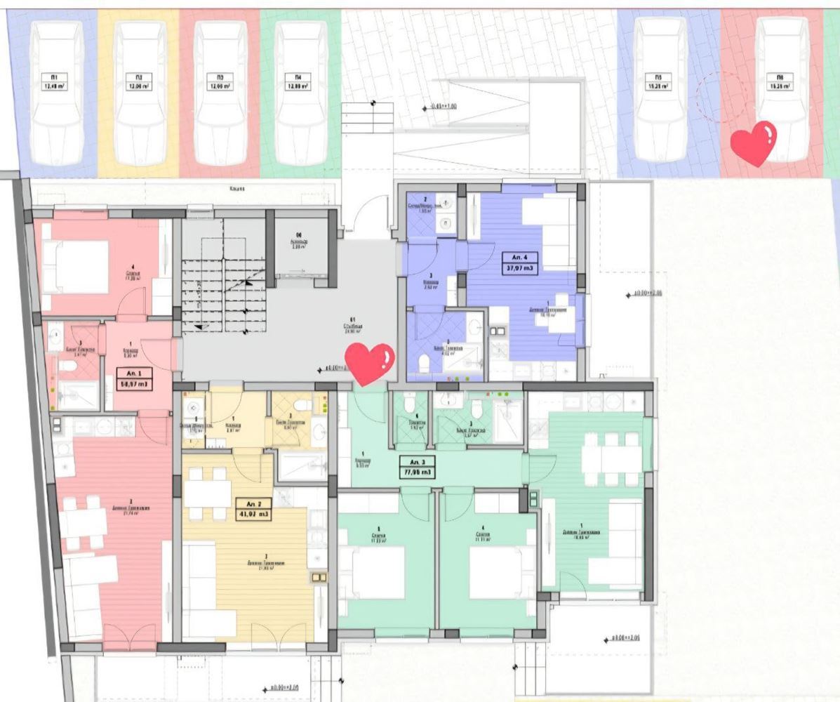 Moderne Drei-Zimmer-Wohnung (Wohnung mit zwei Schlafzimmern) mit Parkplatz in einer neuen Anlage in Sonnenstrand