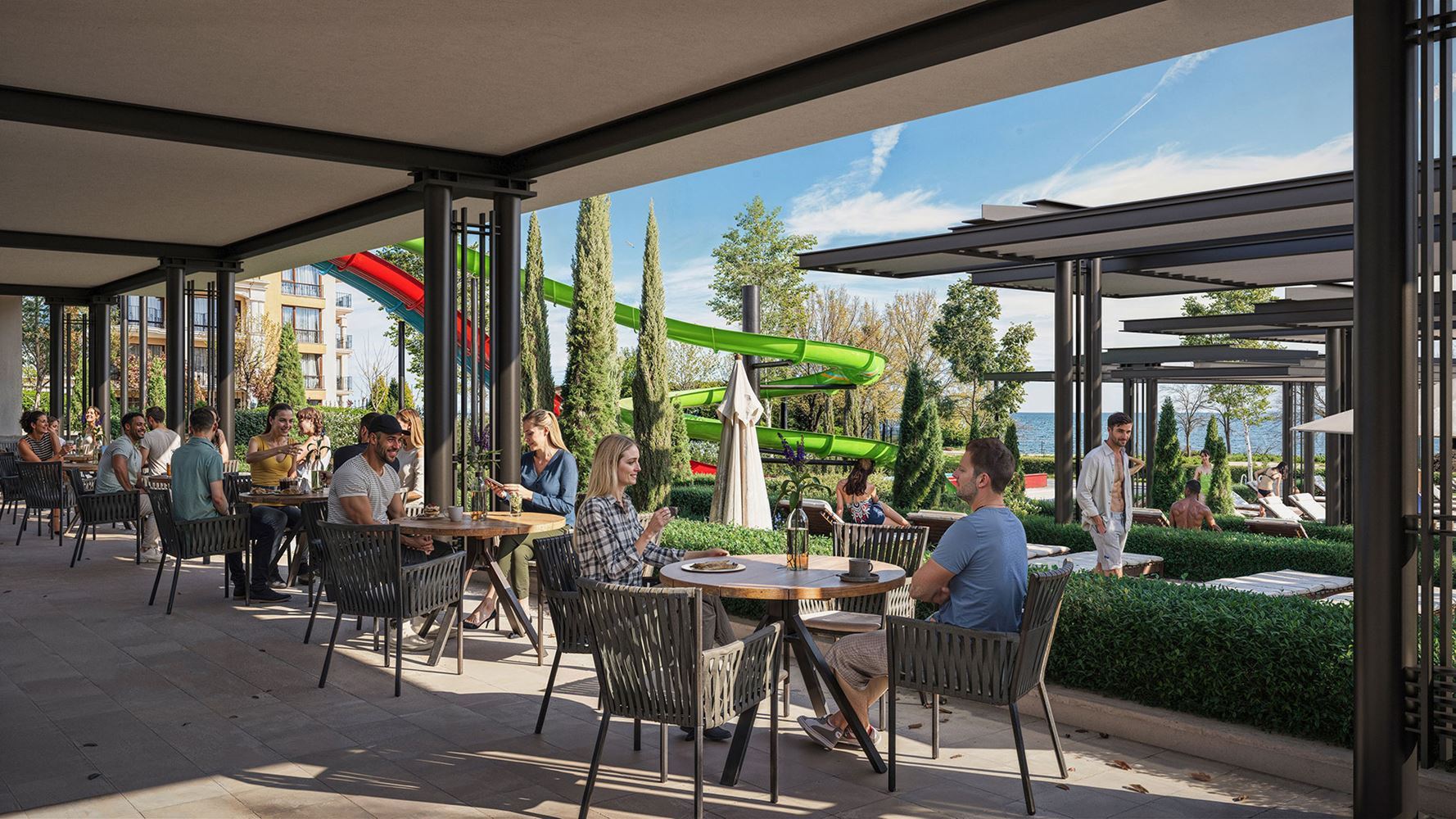 3-Zimmer-Wohnung mit Panoramameerblick in erster Meereslinie in Sveti Vlas – im obersten Stockwerk
