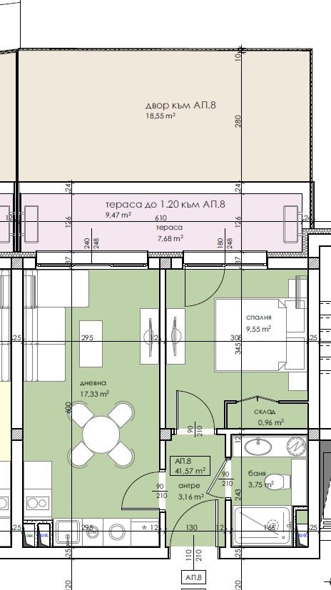 2-Zimmer-Wohnung mit eigenem kleinen Garten in einer neuen modernen Wohnanlage in Sonnenstrand