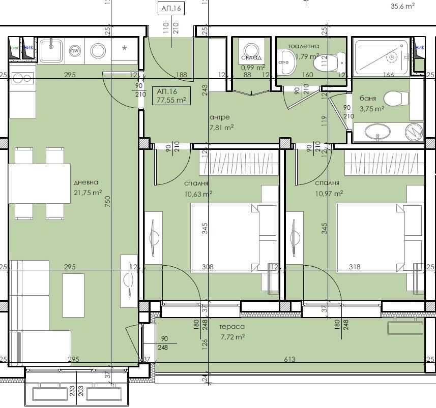 Großzügige 3-Zimmer-Wohnung mit zwei Schlafzimmern in einer neuen Wohnanlage in Sonnenstrand, nur wenige Minuten vom Meer entfernt