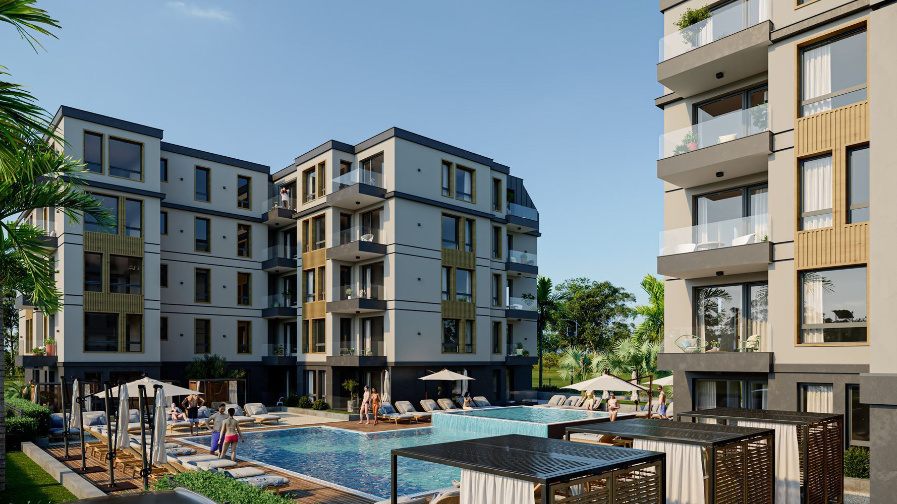 Neue Zweizimmerwohnung in einer stilvollen Wohnanlage mit Swimmingpool, 500 m vom Strand in Ravda entfernt