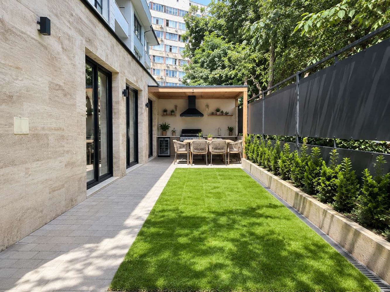 Drei-Zimmer-Wohnung mit zwei Schlafzimmern, eigenem Garten und zwei Stellplätzen in einem neuen Luxusgebäude im Herzen von Burgas