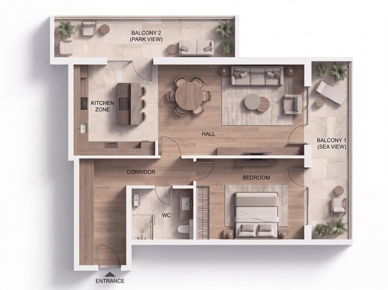Erste Meereslinie in Sonnenstrand – geräumige 2-Zimmer-Wohnung mit Blick auf das Meer, die Berge und die Stadt