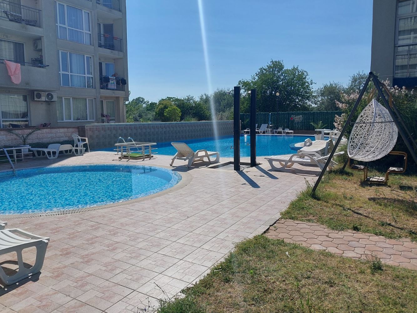 Ruhige Lage nahe dem Cacao Beach: 2-Zimmer-Wohnung mit zwei Terrassen im südlichen Teil von Sonnenstrand 