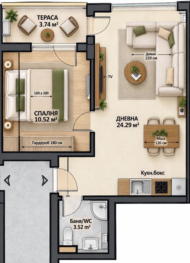 Ein neues Zuhause mit Potenzial und Komfort – 2-Zimmer-Wohnung in einem modernen Gebäude im Wohnviertel Madika