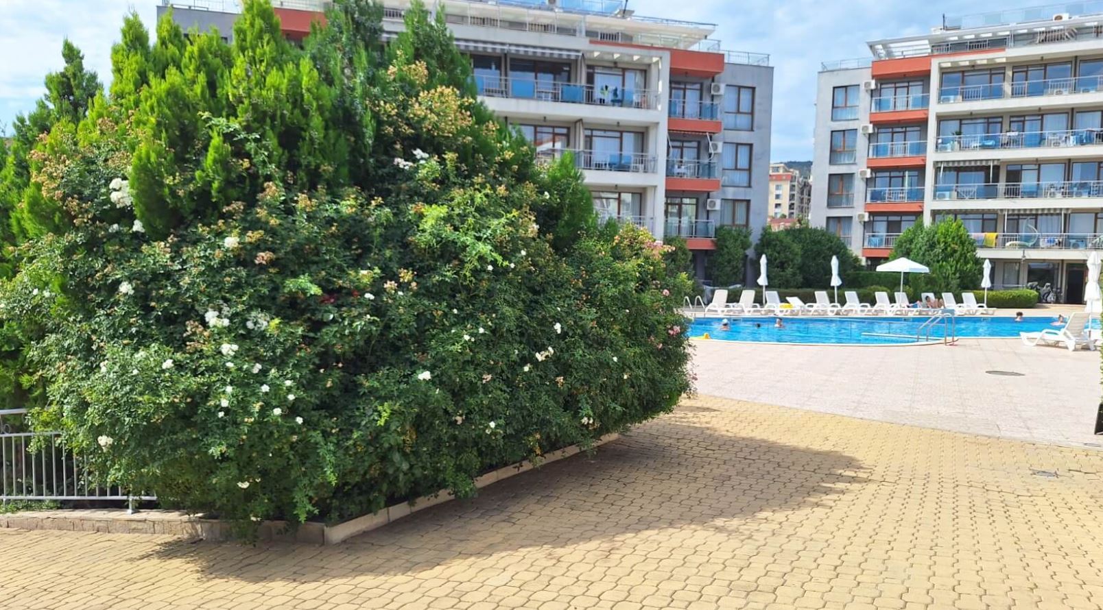Wohnung mit einem Schlafzimmer in erster Meereslinie in Sveti Vlas – gemütliche Immobilie mit Blick auf Pool und Meer