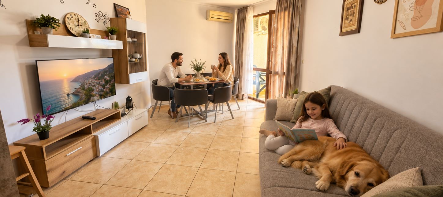 Geräumige Drei-Zimmer-Wohnung mit eigener Atmosphäre und hervorragender Infrastruktur in Nessebar